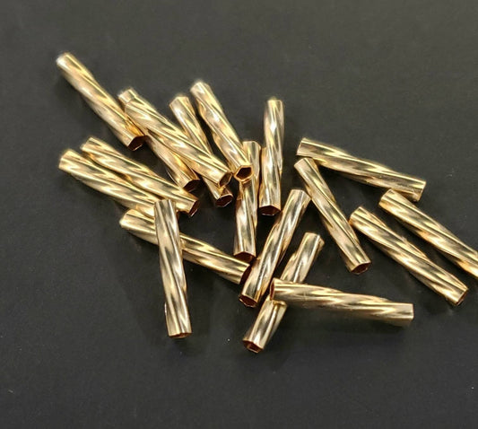 6 pcs 14k gold filled 2x12mm twisted tube jewelry making spacer. Made in USA. High quality