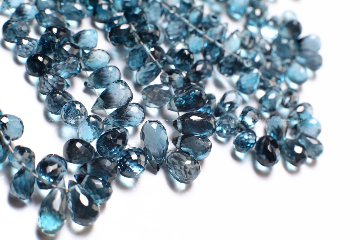 Genuine Natural London Blue Topaz Teardrop 4x7.5-9mm Faceted Diamond Cut Briolette Beads, AAA High Quality Natural London Blue Topaz