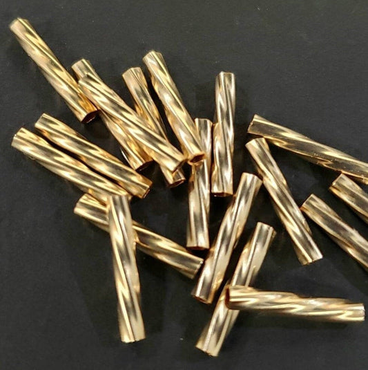 6 pcs 14k gold filled 2x12mm twisted tube jewelry making spacer. Made in USA. High quality
