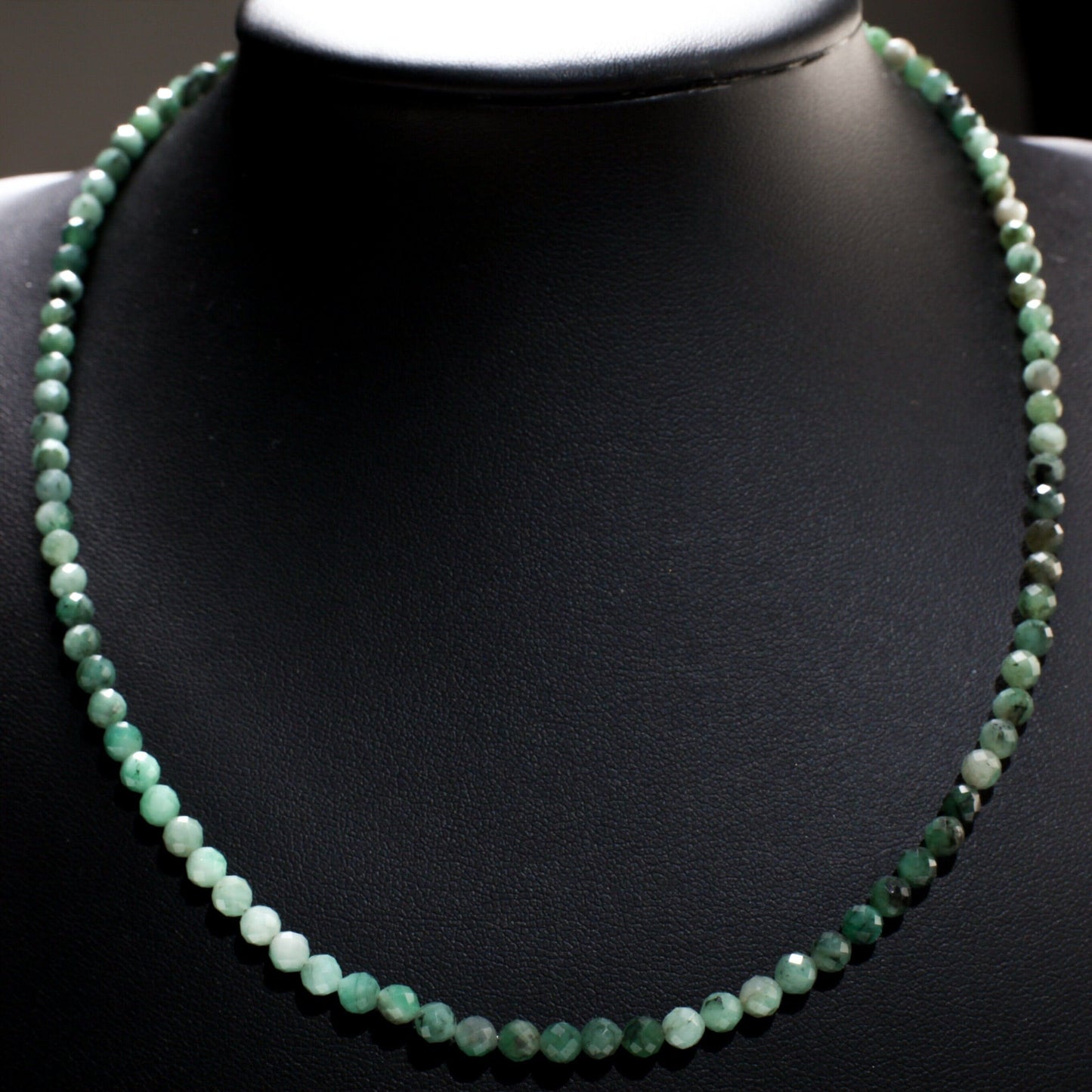 Natural Emerald Ombre Shaded Faceted 4mm Round Choker Necklace in 925 Sterling Silver, May Birthstone, Men and Women gifts