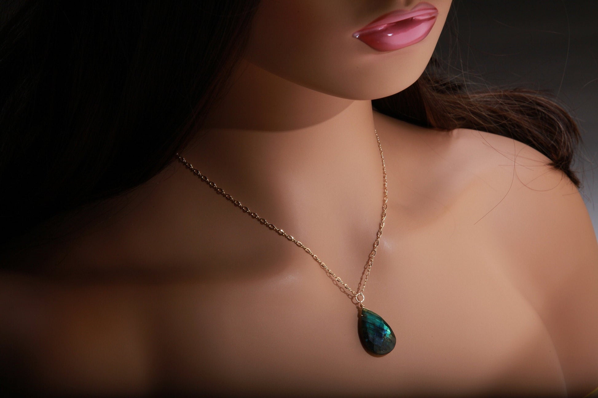 Natural Labradorite Blue Green Faceted 15x28-17x25mm Teardrop Steady Figure 8 925 Sterling Silver or 14K Gold Filled Necklace, Gift For Her