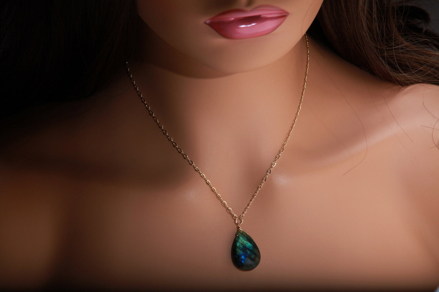 Natural Labradorite Blue Green Faceted 15x28-17x25mm Teardrop Steady Figure 8 925 Sterling Silver or 14K Gold Filled Necklace, Gift For Her