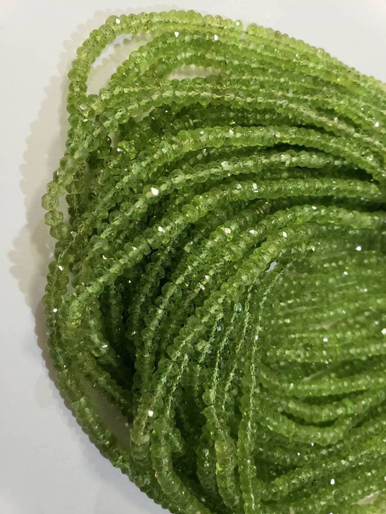 Natural Peridot Faceted Rondelle 4mm AAA Gemstone Beads 13" full strand August Birthstone