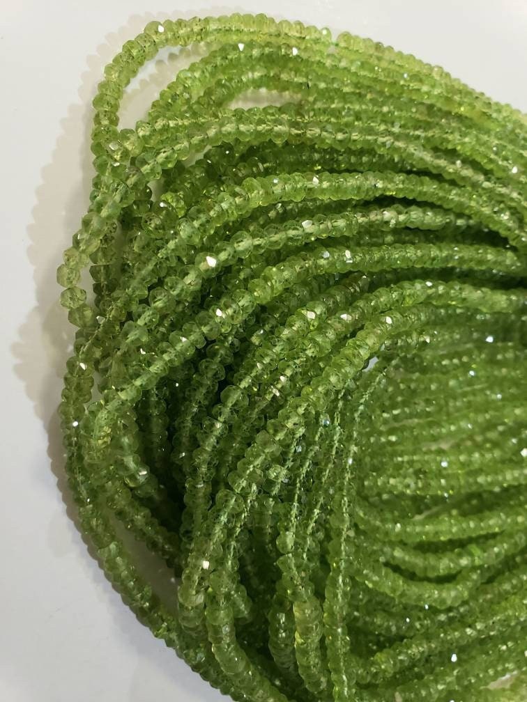 Natural Peridot Faceted Rondelle 4mm AAA Gemstone Beads 13" full strand August Birthstone