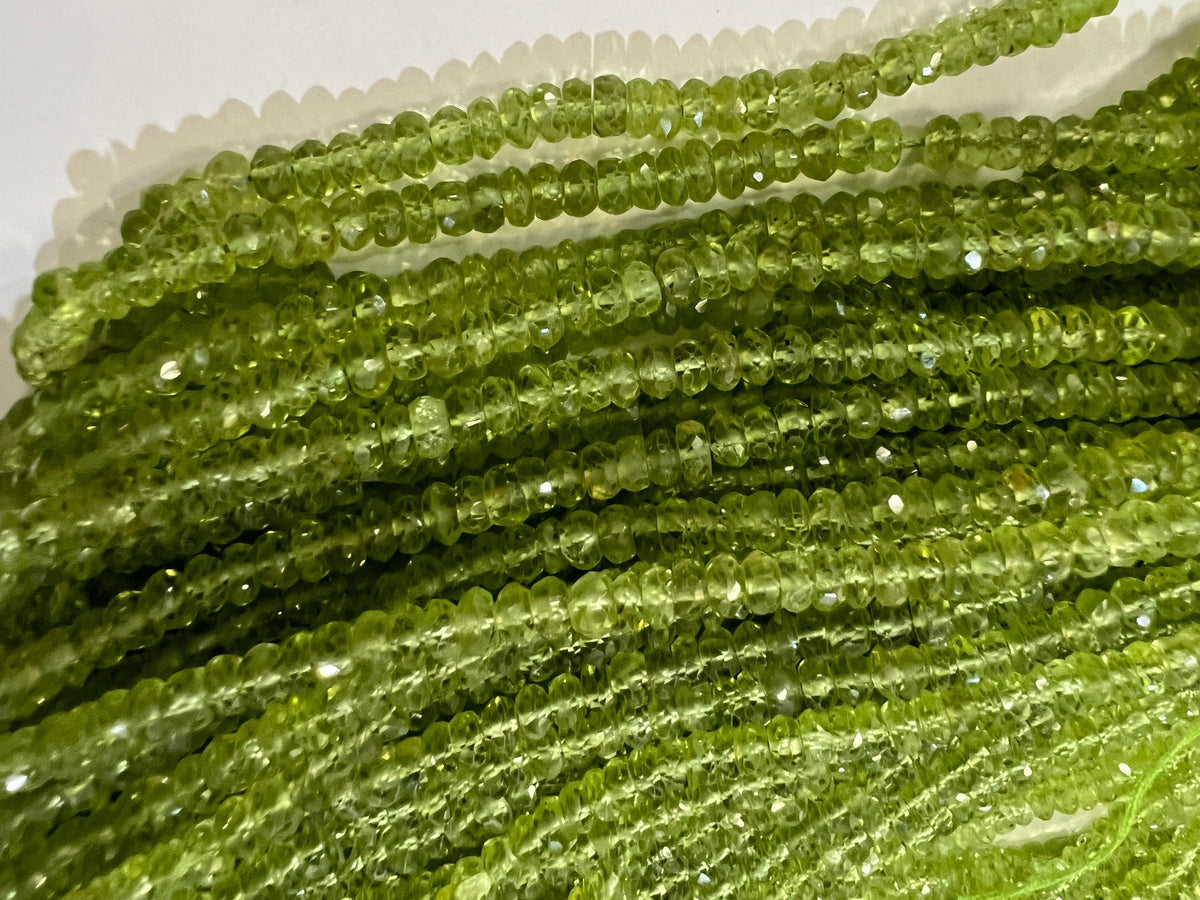 Natural Peridot Faceted Rondelle 4mm AAA Gemstone Beads 13" full strand August Birthstone