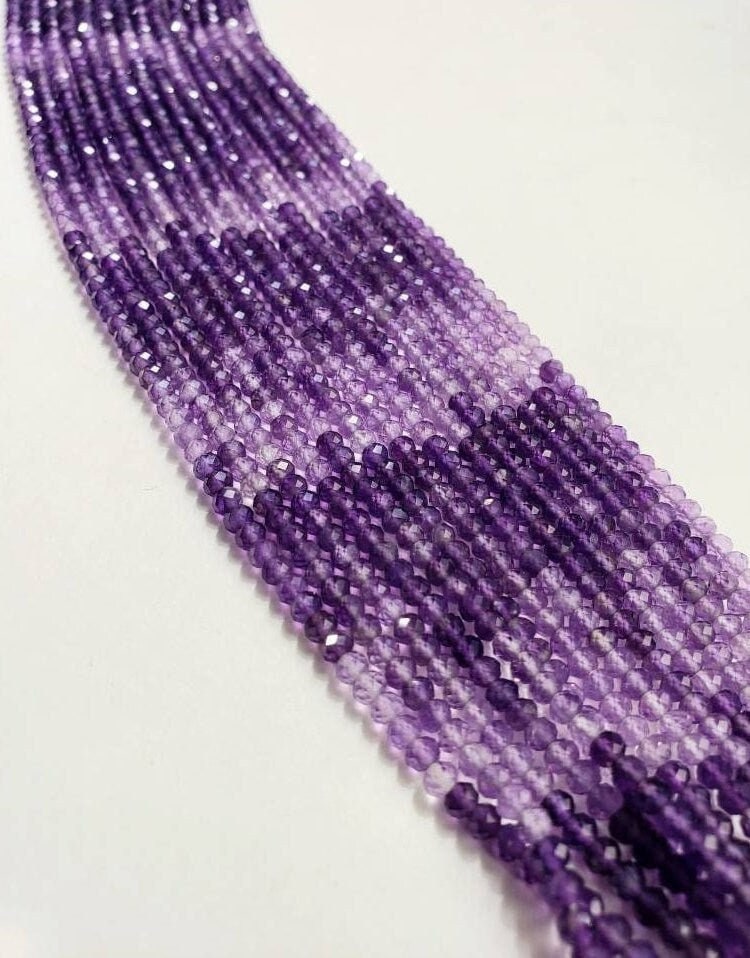 Ombre Amethyst Faceted Shaded Roundel 3-3.5mm, Jewelry Making Necklace, Bracelet, DIY Natural Gemstone Beads 13" Strand