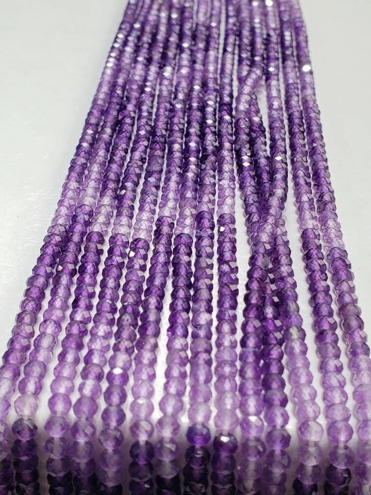 Ombre Amethyst Faceted Shaded Roundel 3-3.5mm, Jewelry Making Necklace, Bracelet, DIY Natural Gemstone Beads 13&quot; Strand