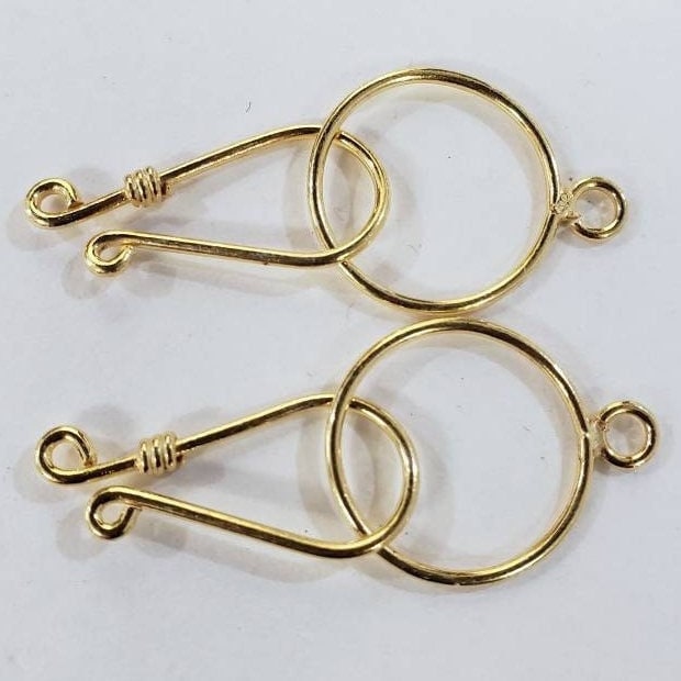 22K Gold Vermeil ,925 Sterling Silver hook and eye clasp, 16mm circle,23mm hook,vintage handmade hook clasp for jewelry making,1 set or bulk