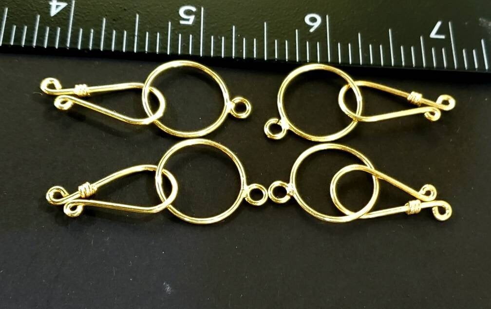 22K Gold Vermeil ,925 Sterling Silver hook and eye clasp, 16mm circle,23mm hook,vintage handmade hook clasp for jewelry making,1 set or bulk