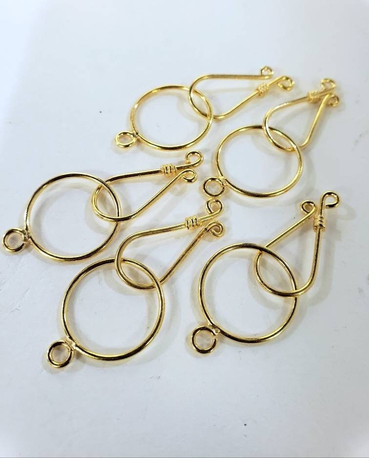 22K Gold Vermeil ,925 Sterling Silver hook and eye clasp, 16mm circle,23mm hook,vintage handmade hook clasp for jewelry making,1 set or bulk