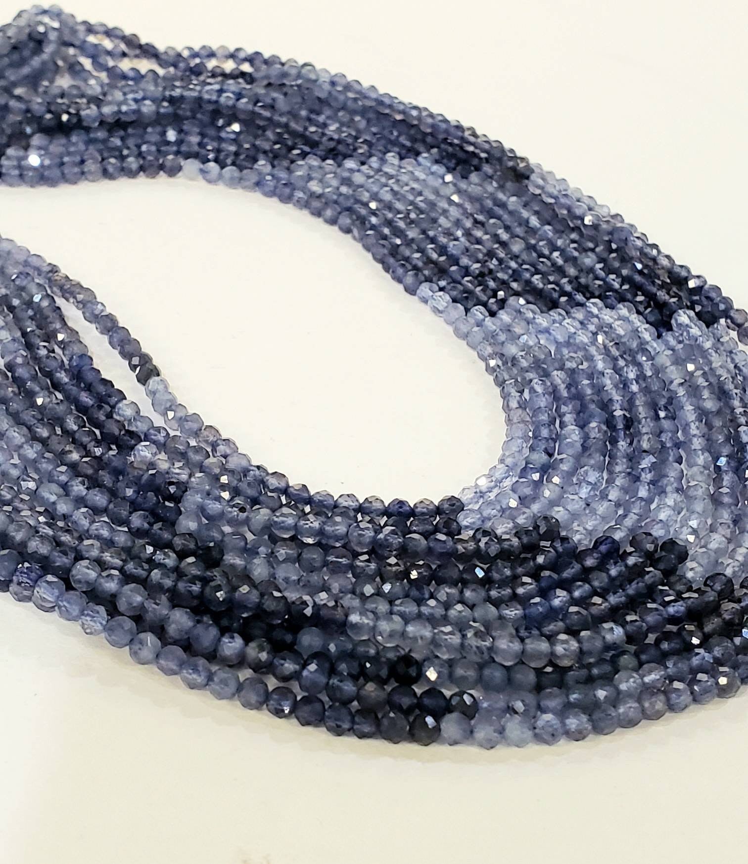 Natural Ombre Iolite Shaded 3mm Faceted Diamond Micro Cut Round Iolite rare 12.5&quot; Strand.