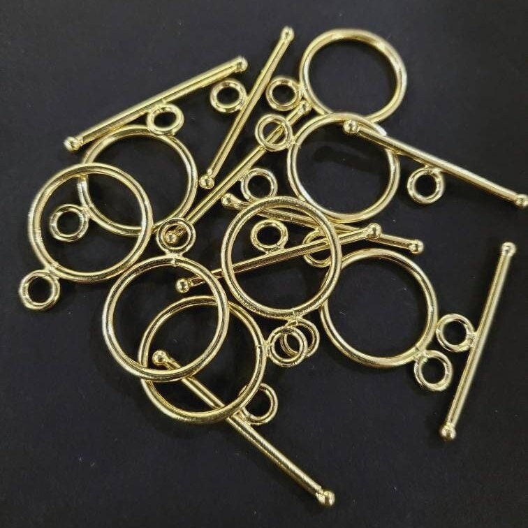 22K Gold Vermeil 925 Sterling Silver Bali toggle clasp 15mm circle & 26mm bar, bali Handmade clasp , 1 set or bulk