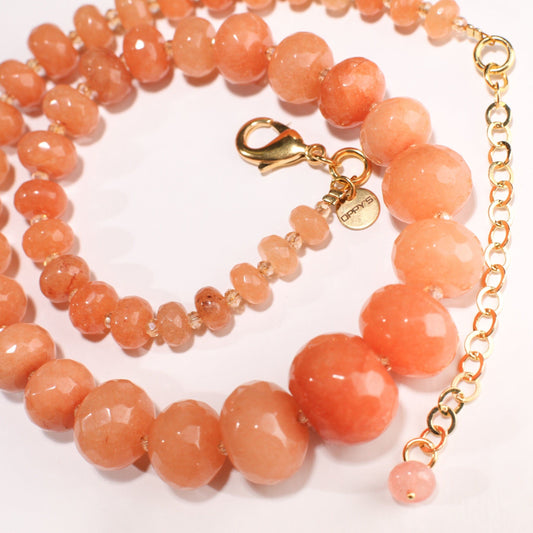 Peach Aventurine Graduated Faceted Large 8-20mm Rondelle, Accents with Crystal Spacer Beads 18.5&quot; Necklace with 3&quot; Extender, Gift for her