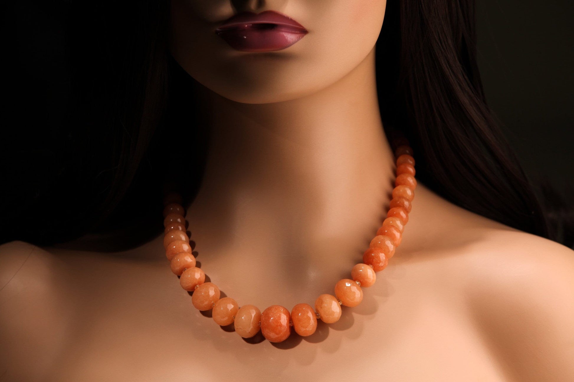 Peach Aventurine Graduated Faceted Large 8-20mm Rondelle, Accents with Crystal Spacer Beads 18.5&quot; Necklace with 3&quot; Extender, Gift for her