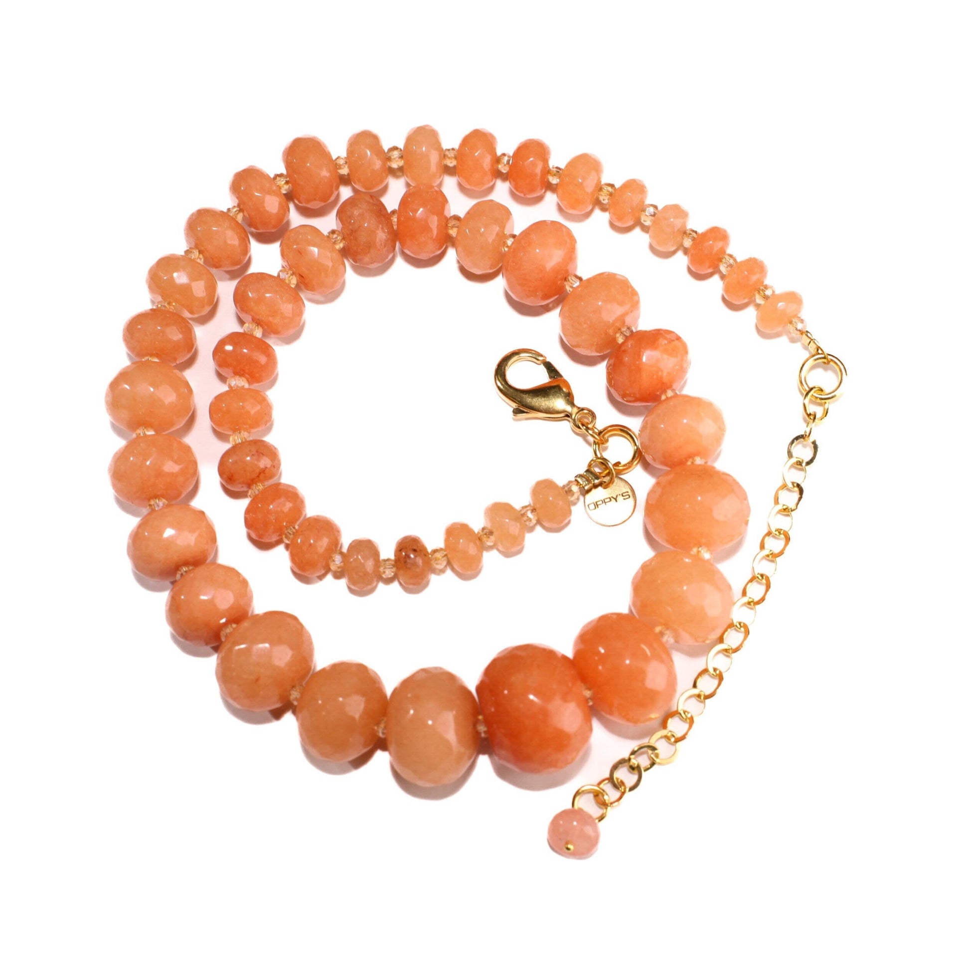 Peach Aventurine Graduated Faceted Large 8-20mm Rondelle, Accents with Crystal Spacer Beads 18.5&quot; Necklace with 3&quot; Extender, Gift for her