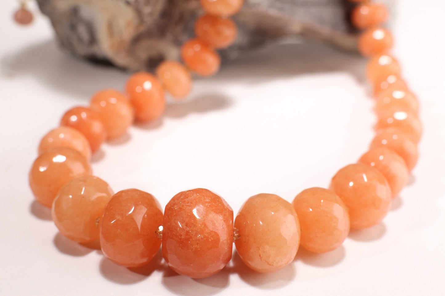 Peach Aventurine Graduated Faceted Large 8-20mm Rondelle, Accents with Crystal Spacer Beads 18.5&quot; Necklace with 3&quot; Extender, Gift for her