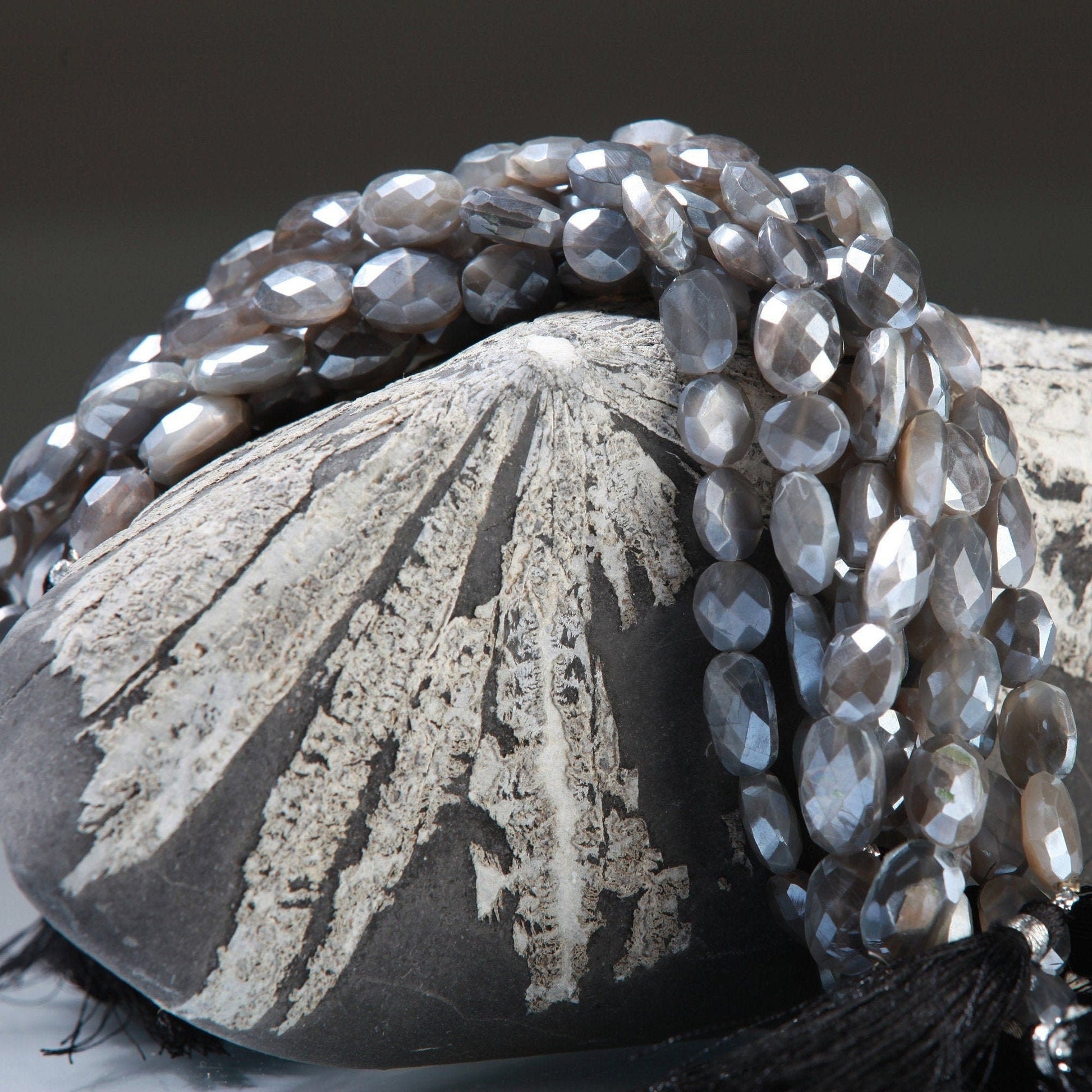 Natural Grey Moonstone Mystic Faceted Oval 10x13-11x17mm Gemstone 8&quot; strand, High quality, Grey Flashy Moonstone, Jewelry Making Beads.