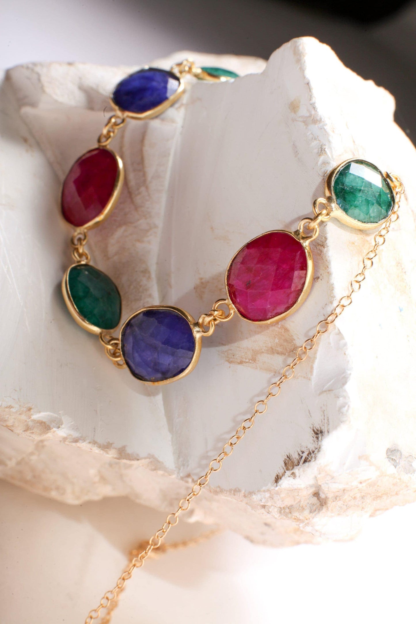 Ruby Sapphire Emerald Gold Bezel Faceted 12x14mm Oval Gemstone in 14K Gold Filled Chain, Elegant Gift for her