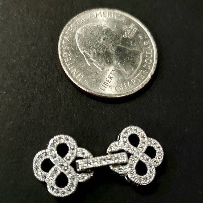 Cubic Zirconia CZ micro Pave Diamond Style sterling silver rhodium Fancy Clasp 12x27mm long. High End Jewelry Making, Folding clasp
