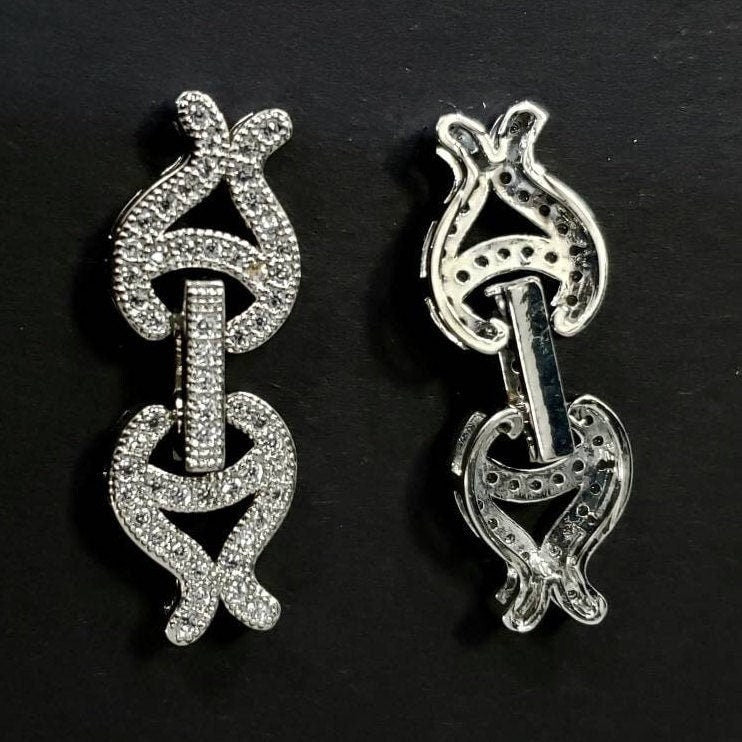 Cubic Zirconia CZ Micro Pave Diamond Style Sterling Silver Rhodium Fish Shape Fancy Clasp 10x30mm, High End Jewelry Making Folding Clasp