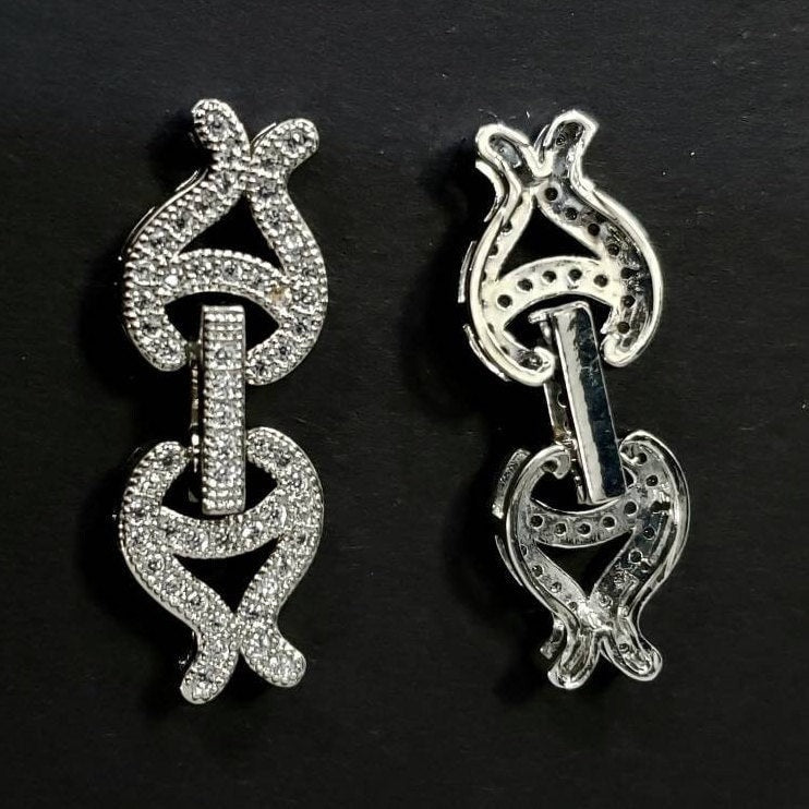 Cubic Zirconia CZ Micro Pave Diamond Style Sterling Silver Rhodium Fish Shape Fancy Clasp 10x30mm, High End Jewelry Making Folding Clasp