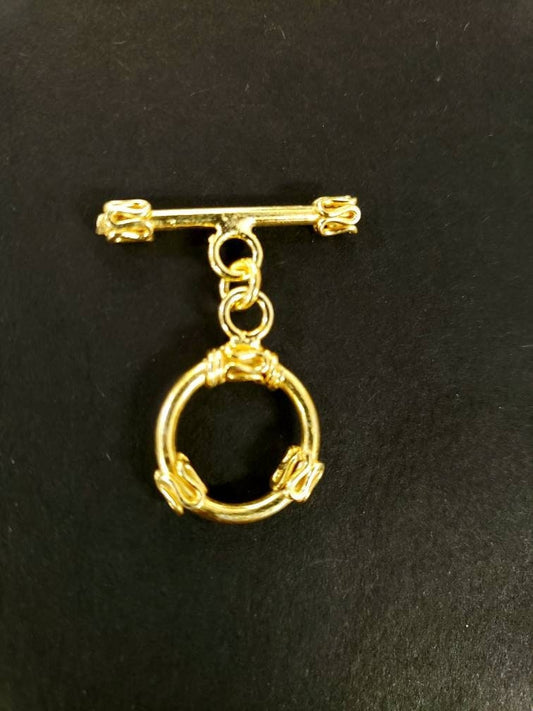 22K Gold Vermeil 925 Sterling Silver Bali fancy toggle clasp 15mm circle & 26mm bar, vintage Handmade clasp , 1 set or bulk