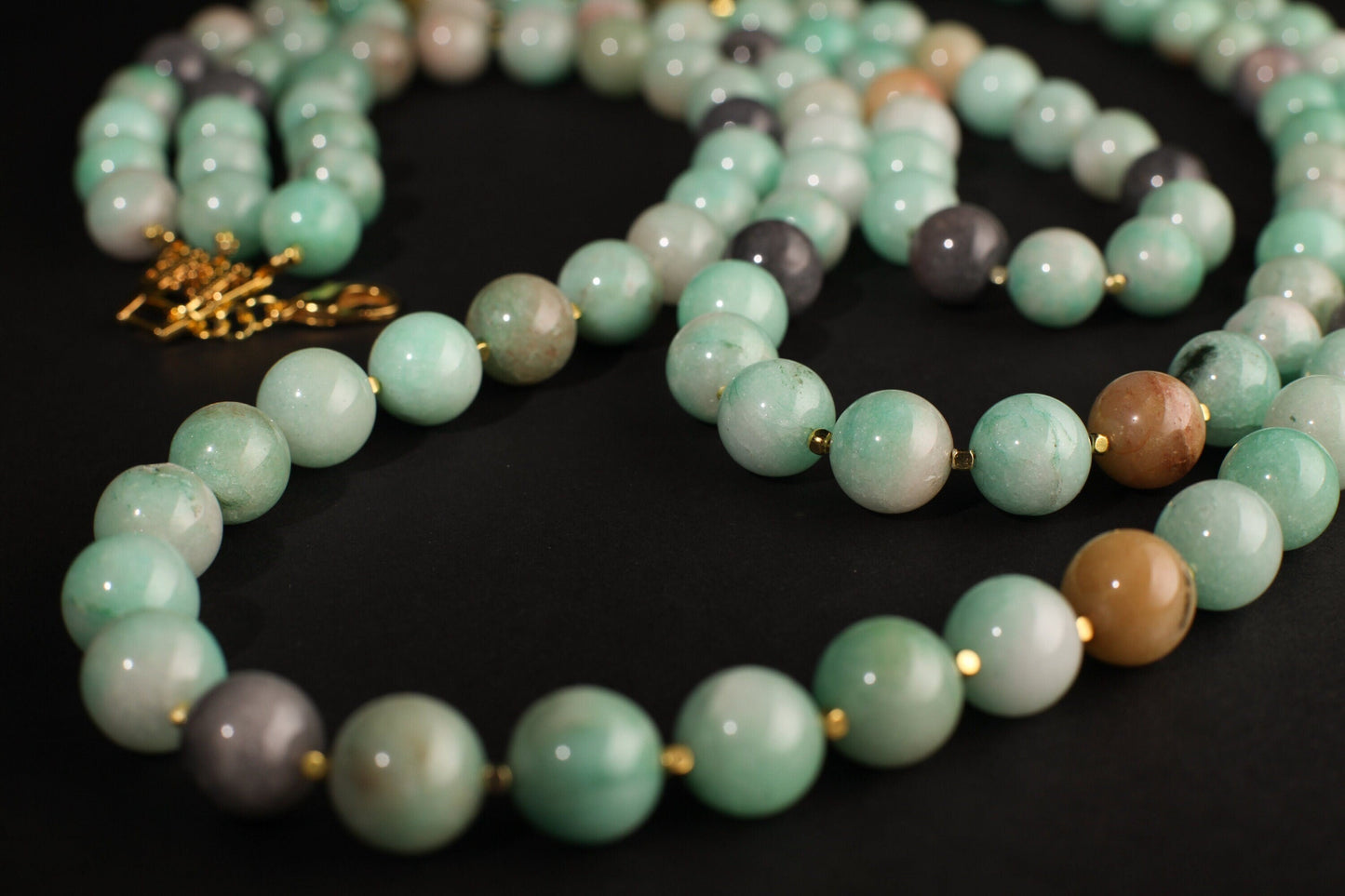 Natural Multi Amazonite AAA Quality Large Smooth Round 14mm Gemstone Bead 3 Layer Chunky Necklace, Beautiful Gift For Her