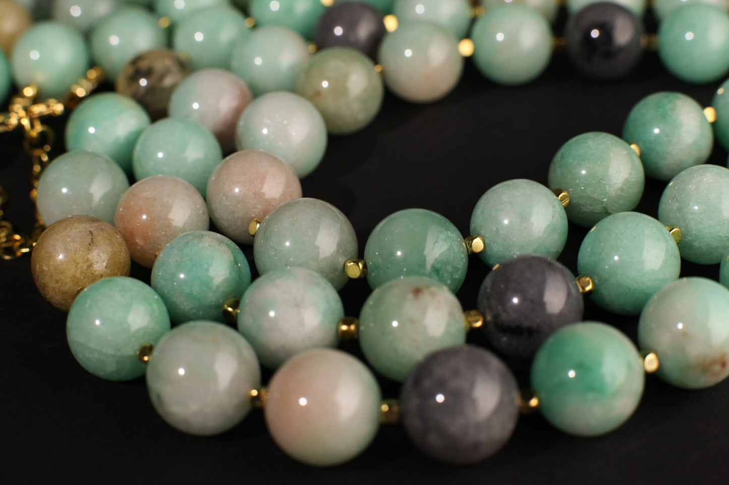 Natural Multi Amazonite AAA Quality Large Smooth Round 14mm Gemstone Bead 3 Layer Chunky Necklace, Beautiful Gift For Her