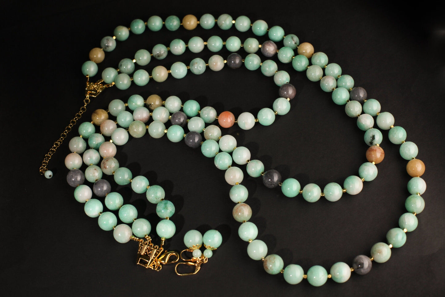 Natural Multi Amazonite AAA Quality Large Smooth Round 14mm Gemstone Bead 3 Layer Chunky Necklace, Beautiful Gift For Her