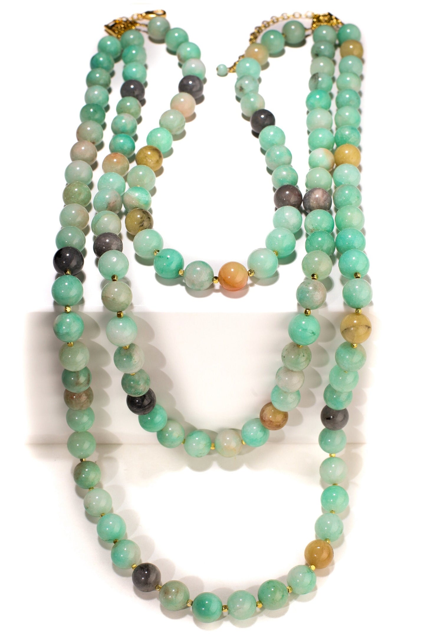 Natural Multi Amazonite AAA Quality Large Smooth Round 14mm Gemstone Bead 3 Layer Chunky Necklace, Beautiful Gift For Her
