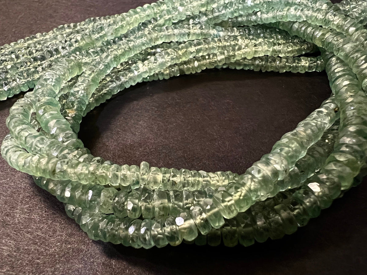 Natural Green Kyanite Rondelle, AAA Quality Mint Green Kyanite Faceted 3.5-5.5mm Roundel, Jewelry Making Gemstone Beads 7", 14" strand
