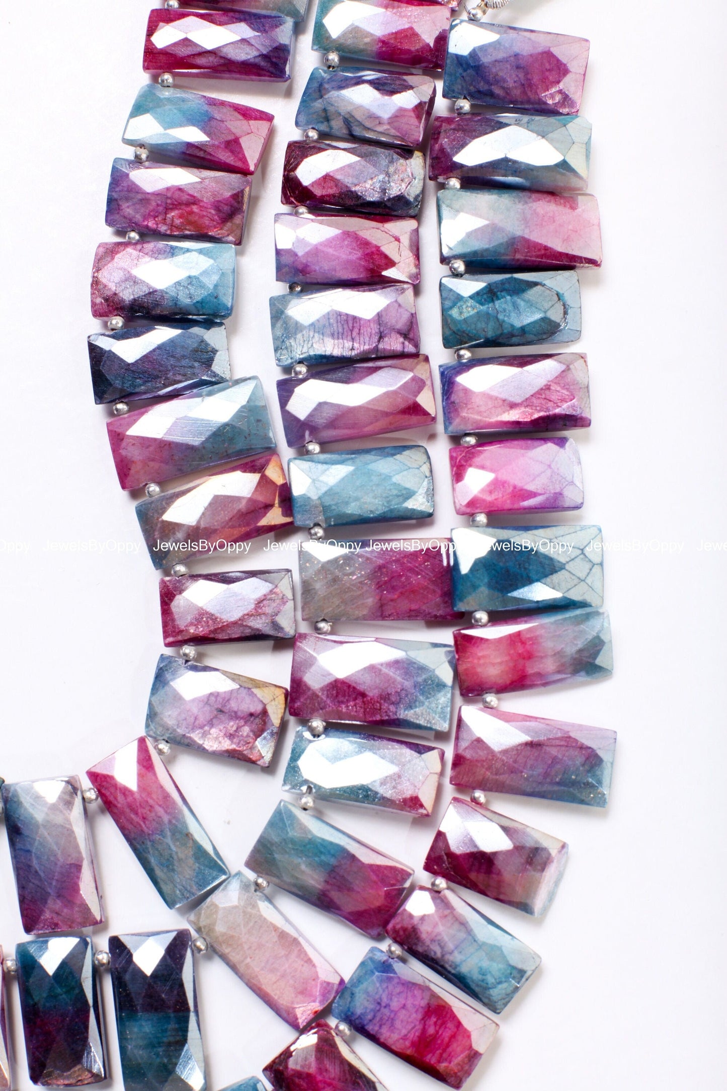 Moonstone Faceted Rectangle Pillow Shape, Moonstone Mystic Purple Blue Coated Faceted Top Drilled 10x17-22mm Gemstone Bead 10" Strand, 21pcs