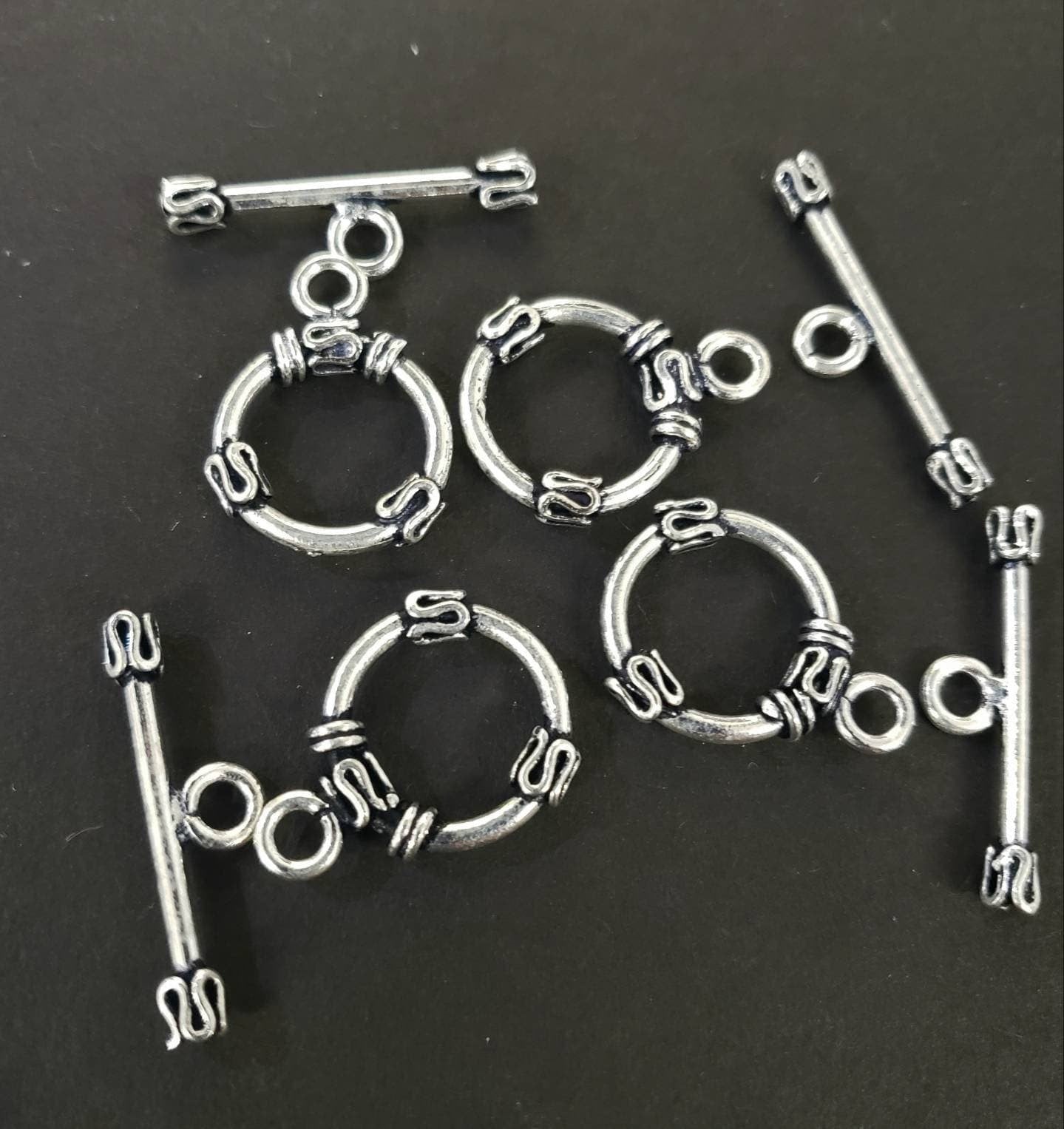 925 Sterling Silver Bali 15mm toggle clasp, vintage Handmade, antique heavy duty toggle clasp for jewelry making. 1 set or bulk