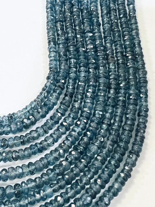 Natural Indigo Kyanite Rondelle, Rare AAA quality Indigo Kyanite Faceted 4-5.5mm Roundel, Jewelry Making Gemstone Beads