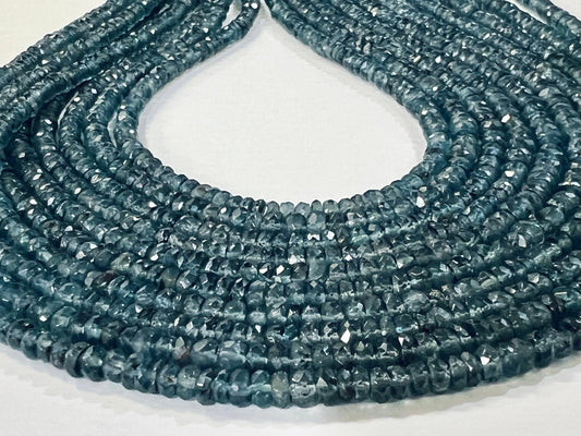 Natural Indigo Kyanite Rondelle, Rare AAA quality Indigo Kyanite Faceted 4-5.5mm Roundel, Jewelry Making Gemstone Beads