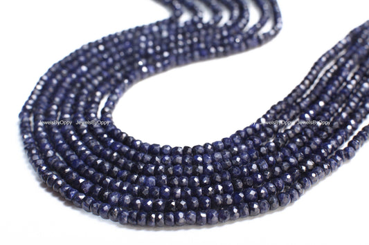 Sapphire Rondelle, Natural Faceted Roundel 4mm Blue Sapphire Jewelry Making Gemstone Necklace, Bracelet 12.75&quot; Strand