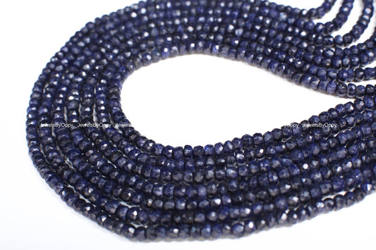 Sapphire Rondelle, Natural Faceted Roundel 4mm Blue Sapphire Jewelry Making Gemstone Necklace, Bracelet 12.75&quot; Strand