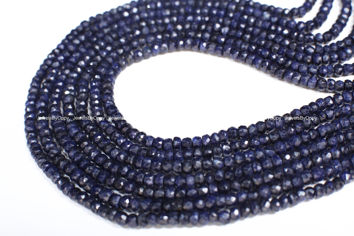 Sapphire Rondelle, Natural Faceted Roundel 4mm Blue Sapphire Jewelry Making Gemstone Necklace, Bracelet 12.75" Strand