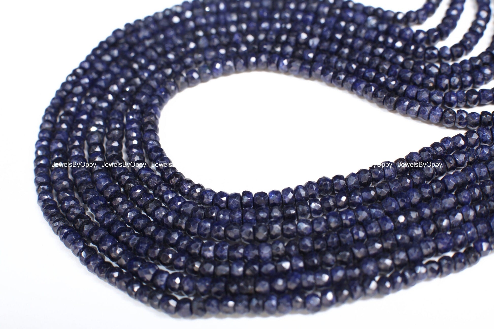 Sapphire Rondelle, Natural Faceted Roundel 4mm Blue Sapphire Jewelry Making Gemstone Necklace, Bracelet 12.75" Strand