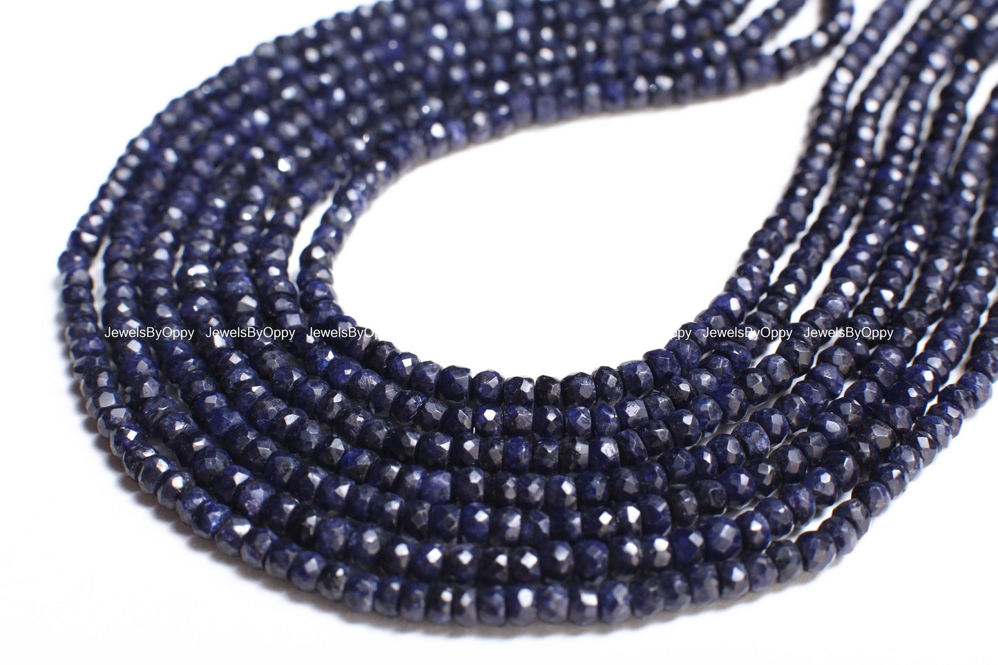Sapphire Rondelle, Natural Faceted Roundel 4mm Blue Sapphire Jewelry Making Gemstone Necklace, Bracelet 12.75" Strand