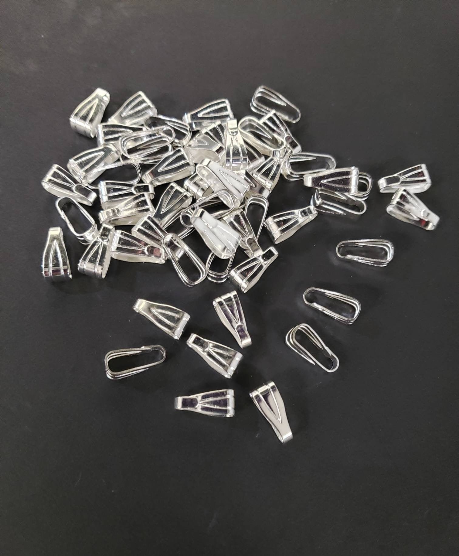 10pcs silver shiny bail snap on ,4×10mm long , silver plated pendant holder jewelry supplies. Price for bails only