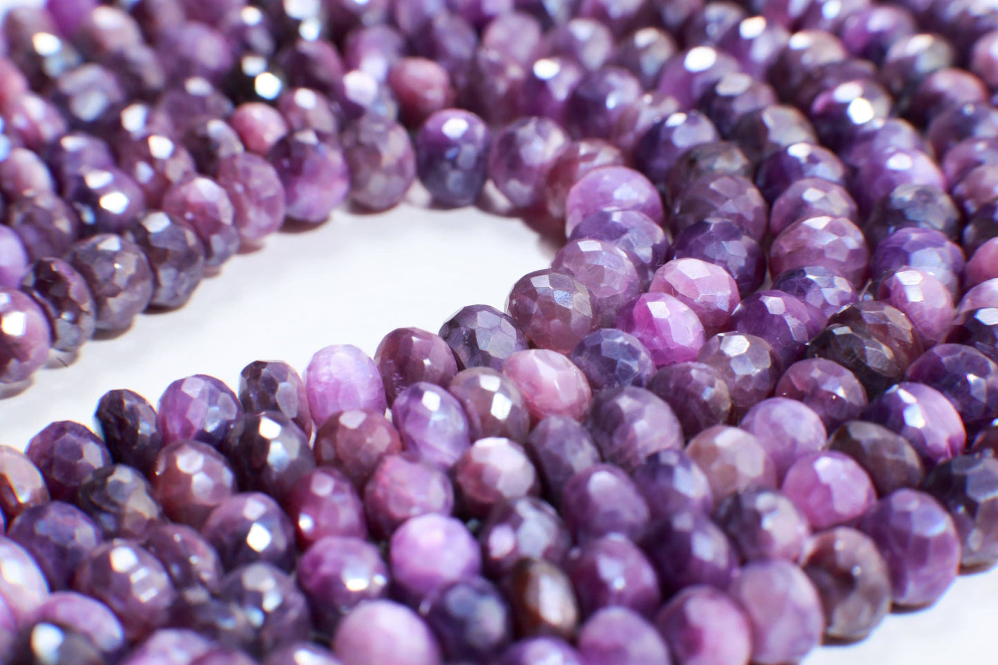 Moonstone Rondelle, Genuine Moonstone Mystic Purple Coated High Quality Faceted Roundels in 8-9mm Gemstone Beads 4&quot; and 8&quot;Strand
