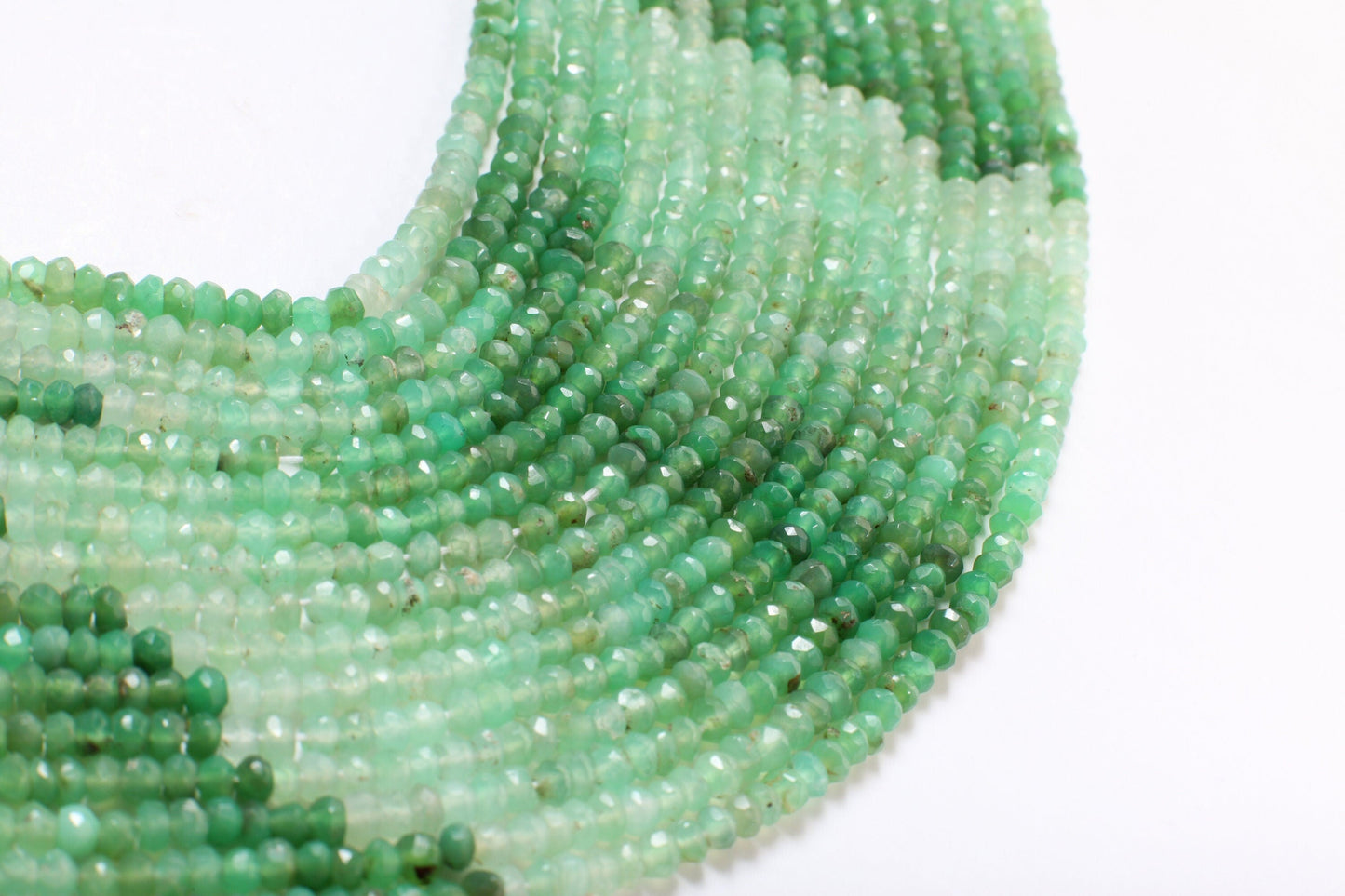 Chrysoprase Rondelle, Natural Shaded 4mm Faceted Chrysoprase Roundel Jewelry Making Beads, DIY Bracelet, Necklace Gemstone Beads 13&quot; Strands