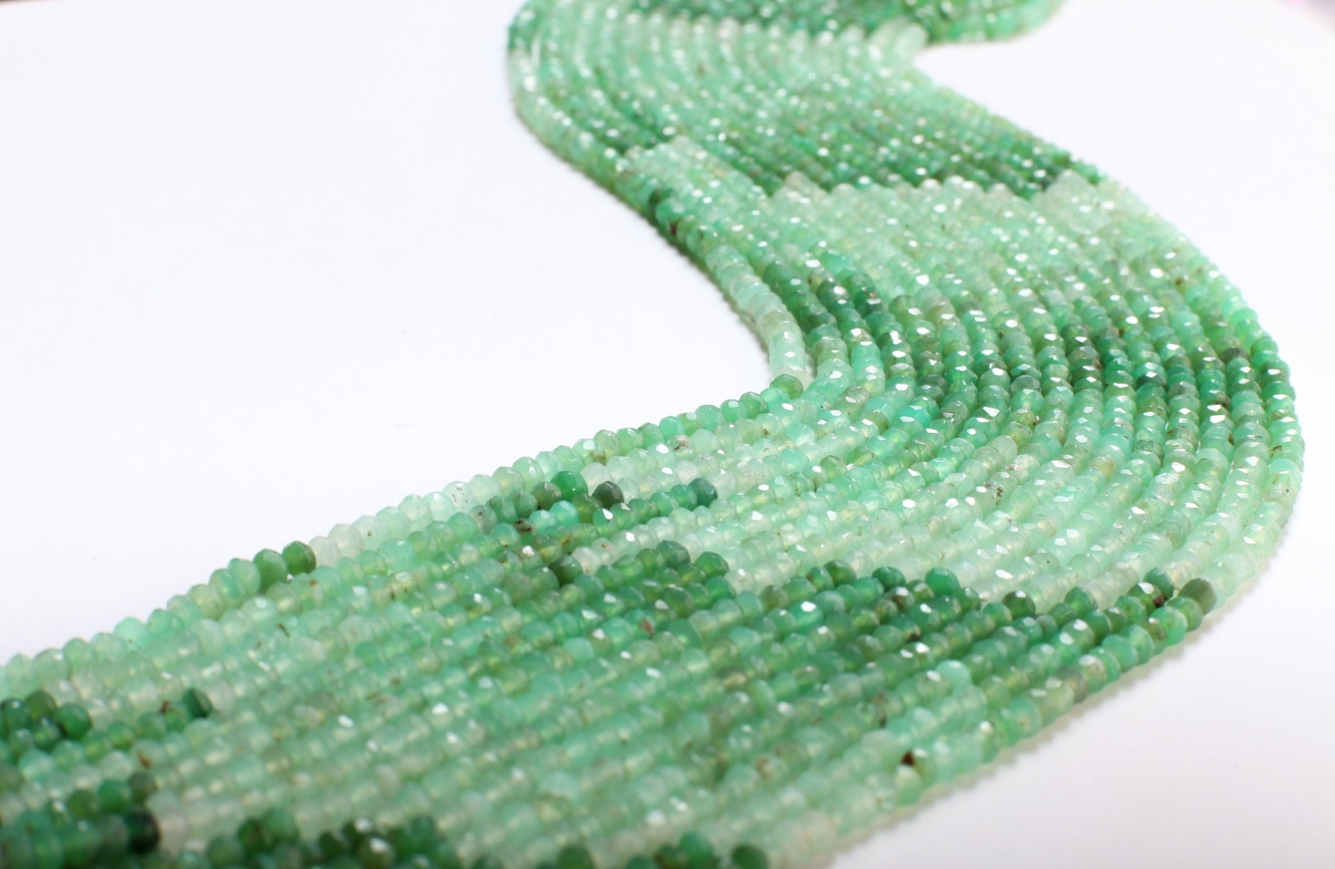 Chrysoprase Rondelle, Natural Shaded 4mm Faceted Chrysoprase Roundel Jewelry Making Beads, DIY Bracelet, Necklace Gemstone Beads 13" Strands