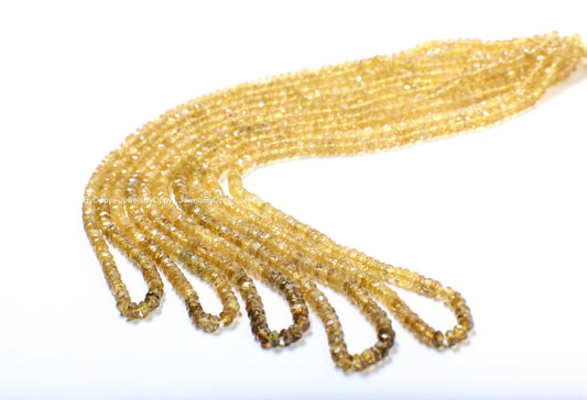Yellow Tourmaline Rondelle, Natural Umbre Rare Laser Cut 3.5-4mm Faceted Diamond Micro Cut Roundel, Jewelry Making Gemstone Bead 15&quot; Strand