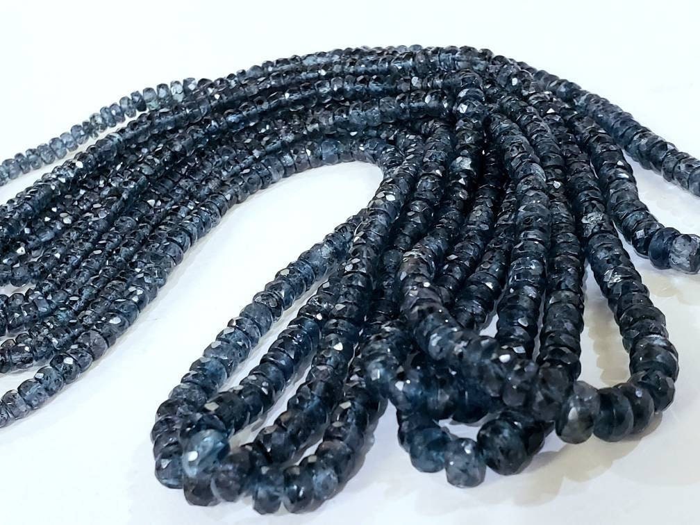 Natural Indigo Kyanite Rondelle Rare large size Faceted 4-7mm Graduated Roundel, Midnight Blue color Gemstone 8" and 16" strand,