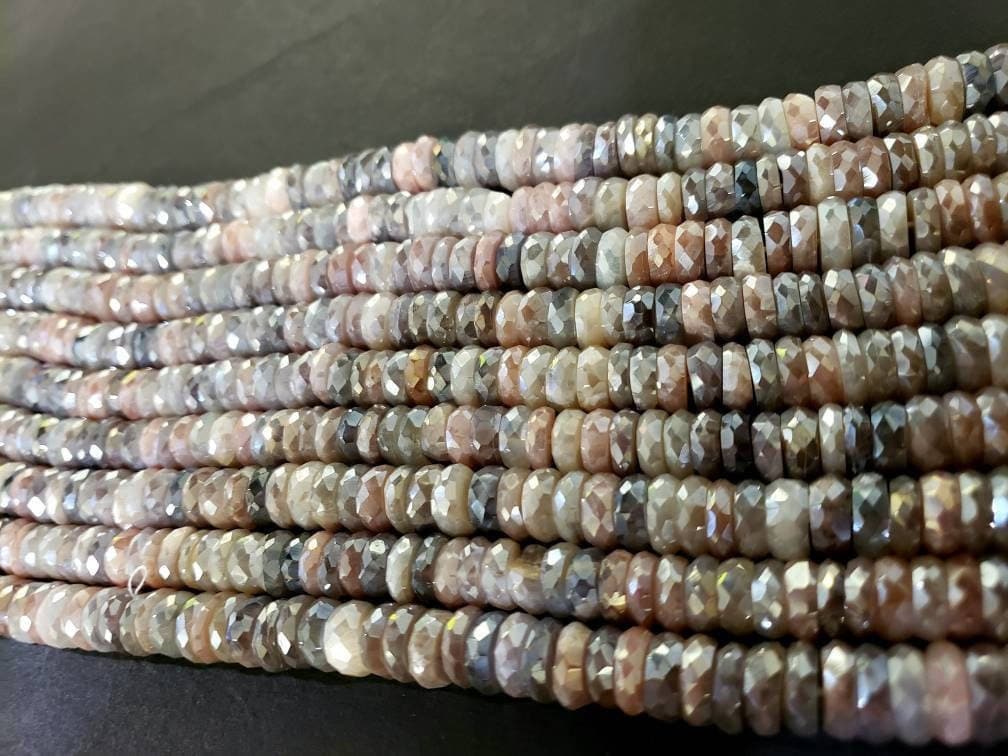 Multi Peach Moonstone Mystic AAA quality 8.5-9.6mm tyre wheel roundel. High quality gemstones for jewelry making 10" strand .