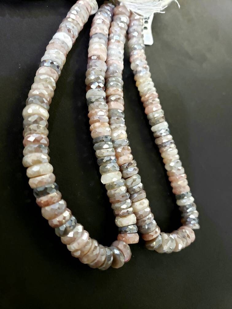 Multi Peach Moonstone Mystic AAA quality 8.5-9.6mm tyre wheel roundel. High quality gemstones for jewelry making 10" strand .