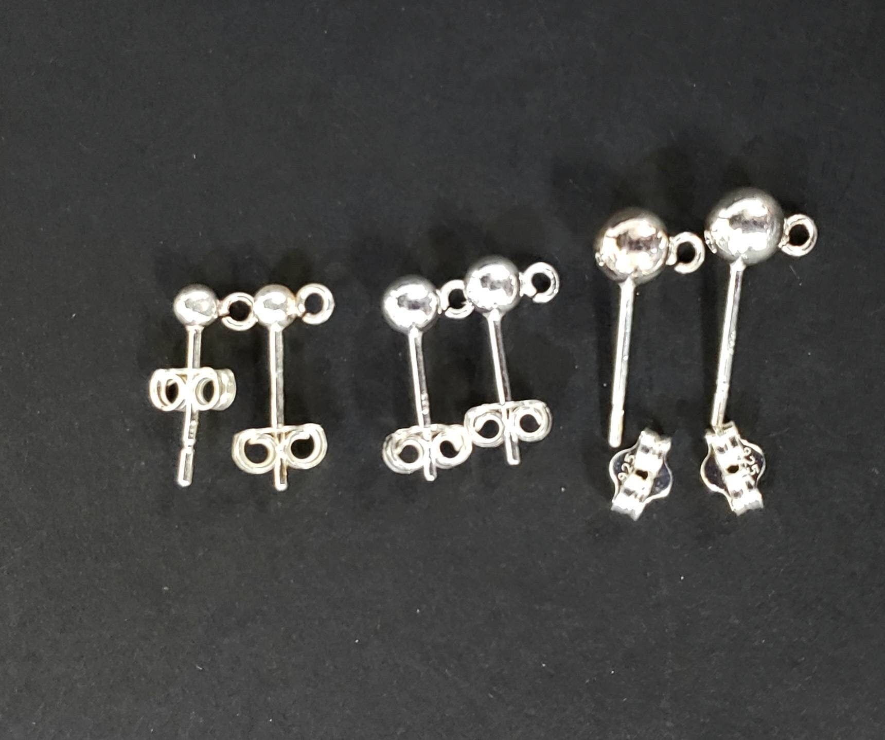 1 Pair 925 Sterling Silver Ball Post with Open Ring and Butterfly Clutch Earrings Making Post, 3,4 5,6mm Gem Hanging Earrings Making Post
