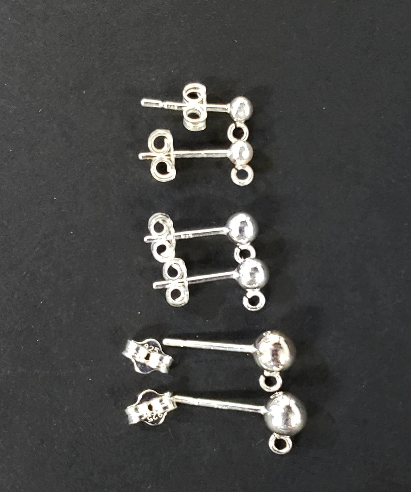 1 Pair 925 Sterling Silver Ball Post with Open Ring and Butterfly Clutch Earrings Making Post, 3,4 5,6mm Gem Hanging Earrings Making Post